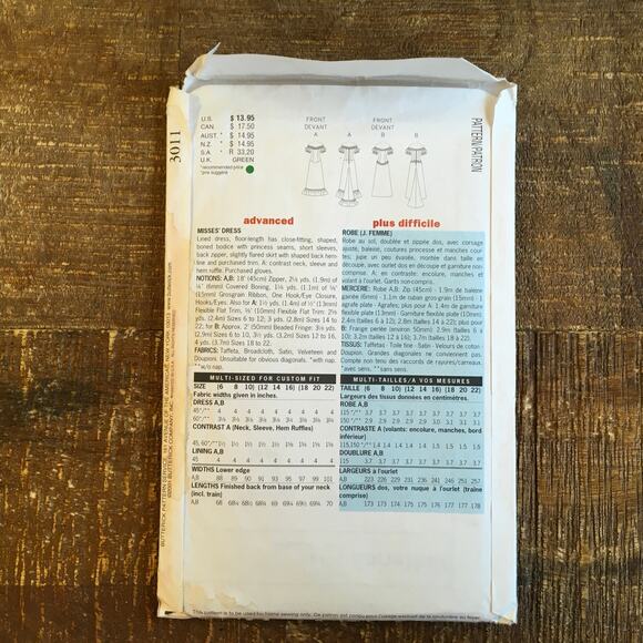 Sewing Pattern Butterick 3011 Womens Edwardian Titanic Maiden Gown 6 8 10 UNCUT - Picture 2 of 3